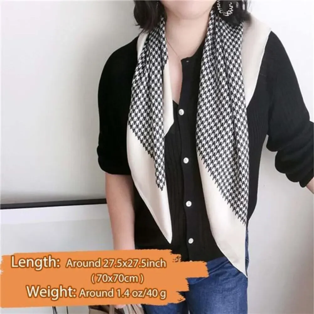 Hair Bandanas Scarf Lightweight Fashion Neck Silk Satin Head Black and White